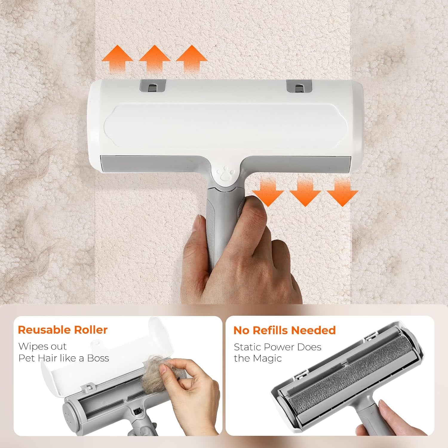 Reusable Pet Hair Remover Roller for Dog & Cat Hair – Lint Roller for Couch, Furniture, Carpet, Clothes & Car – Self-Cleaning Dog Hair Lint Roller and Cat Hair Remover for Home
