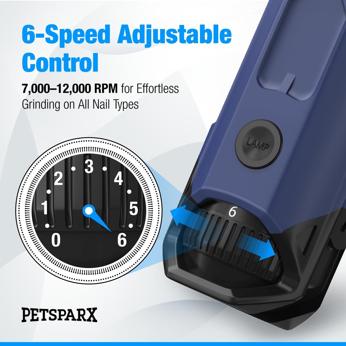 Dog Nail Grinder Quiet, 6-Speed Rechargeable Dog Nail Trimmer with LED Light, Dual Pet Nail Grinder for Dogs & Cats, Low Noise Professional Nail Grinder for Dogs
