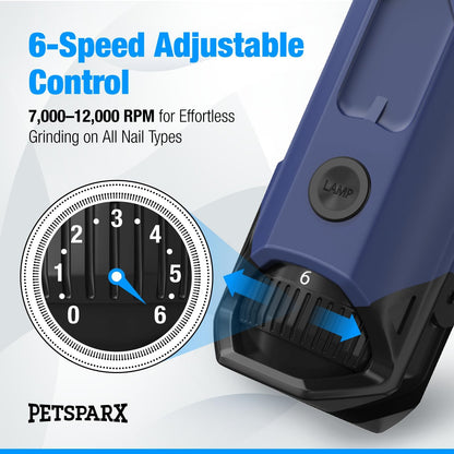 Dog Nail Grinder Quiet, 6-Speed Rechargeable Dog Nail Trimmer with LED Light, Dual Pet Nail Grinder for Dogs & Cats, Low Noise Professional Nail Grinder for Dogs