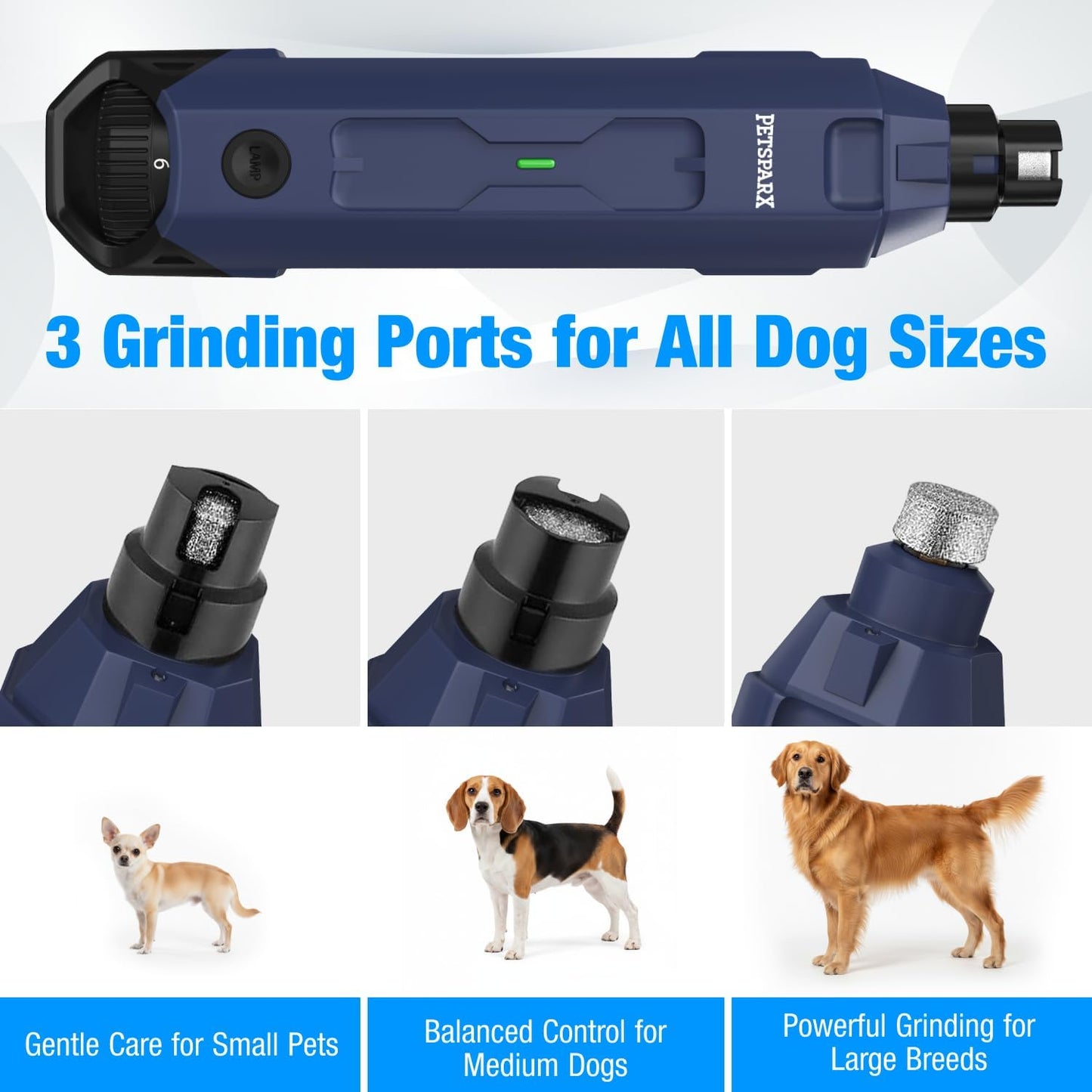 Dog Nail Grinder Quiet, 6-Speed Rechargeable Dog Nail Trimmer with LED Light, Dual Pet Nail Grinder for Dogs & Cats, Low Noise Professional Nail Grinder for Dogs