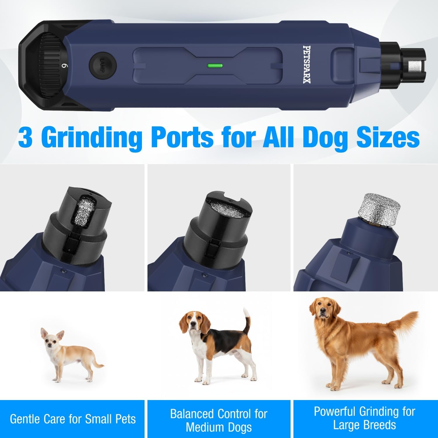 Dog Nail Grinder Quiet, 6-Speed Rechargeable Dog Nail Trimmer with LED Light, Dual Pet Nail Grinder for Dogs & Cats, Low Noise Professional Nail Grinder for Dogs